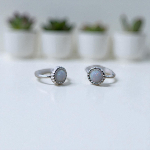 ピアス フープ オパール 1粒 一粒 2枚目の画像