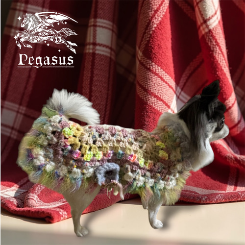 犬服 手編み犬服 クリスマス ラブリンフラワーポンチョ 防寒着 ペット