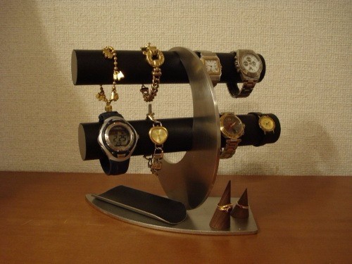 リーフ三日月腕時計、ネックレス、リングスタンドトレイ ブラック