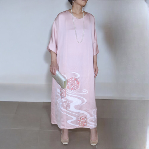 訪問着リメイク華やかドレス，着物リメイク，ワンピース、ロング