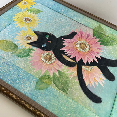 黒猫と花 (原画) 額付 イラスト atelier HASU 通販 18554169 黒猫と花 (原画) 額付 イラスト atelier HASU 通販 18554169
