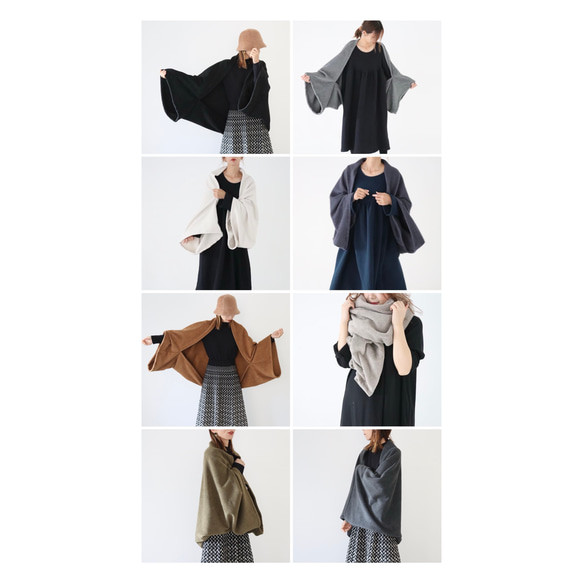 秋冬3way大人の高級メルトンフリースストール／ストールにもアウターにもブランケットにも使い方色々／ブラック 2枚目の画像