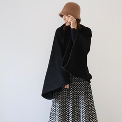 秋冬3way大人の高級メルトンフリースストール／ストールにもアウターにもブランケットにも使い方色々／ブラック 4枚目の画像