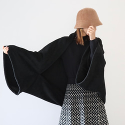 秋冬3way大人の高級メルトンフリースストール／ストールにもアウターにもブランケットにも使い方色々／ブラック 1枚目の画像