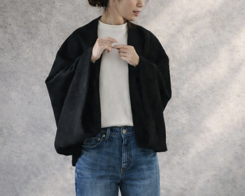 秋冬3way大人の高級メルトンフリースストール／ストールにもアウターにもブランケットにも使い方色々／ブラック