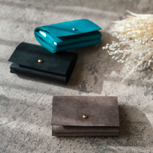 【イタリアンレザー】お札が折れない三つ折り財布　フルハンドメイド お札が折れない三つ折り財布 ターコイズブルー｜ 国内生産 イタリアン