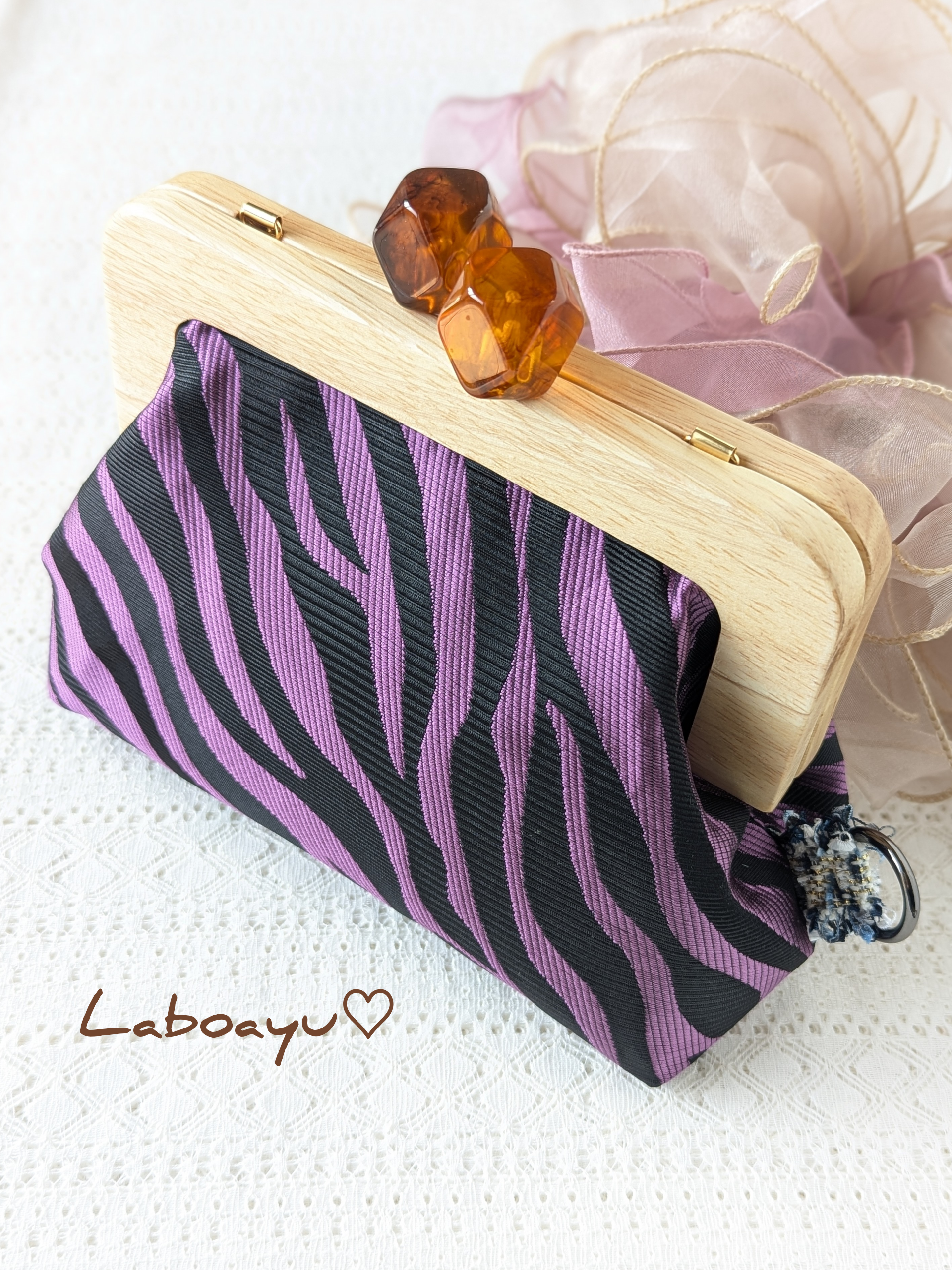 Laboあゆオリジナル〈woodながま口クラッチバッグ〉