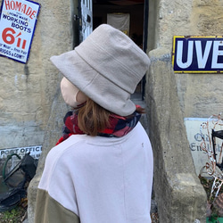 秋冬向けブリムハット（綾織リネンウール　ベージュ） 5枚目の画像