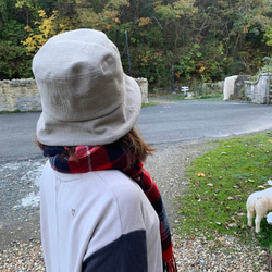 秋冬向けブリムハット（綾織リネンウール　ベージュ） 8枚目の画像