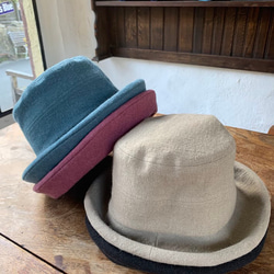 秋冬向けブリムハット（綾織リネンウール　ベージュ） 12枚目の画像