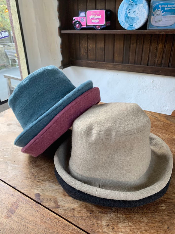 秋冬向けブリムハット（綾織リネンウール　ベージュ） 12枚目の画像