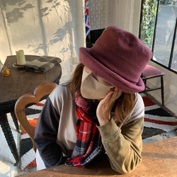 秋冬向けブリムハット（綾織リネンウール　ピンク） 3枚目の画像