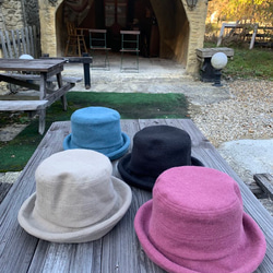 秋冬向けブリムハット（綾織リネンウール　ピンク） 12枚目の画像