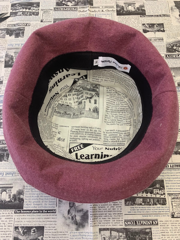 秋冬向けブリムハット（綾織リネンウール　ピンク） 2枚目の画像