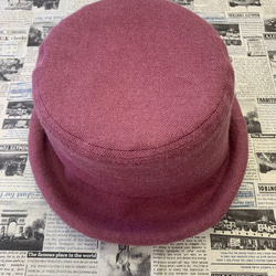秋冬向けブリムハット（綾織リネンウール　ピンク） 1枚目の画像