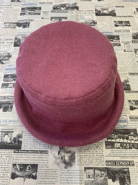 秋冬向けブリムハット（綾織リネンウール　ピンク） 1枚目の画像