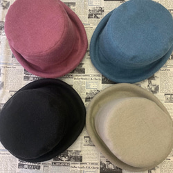 秋冬向けブリムハット（綾織リネンウール　ピンク） 10枚目の画像