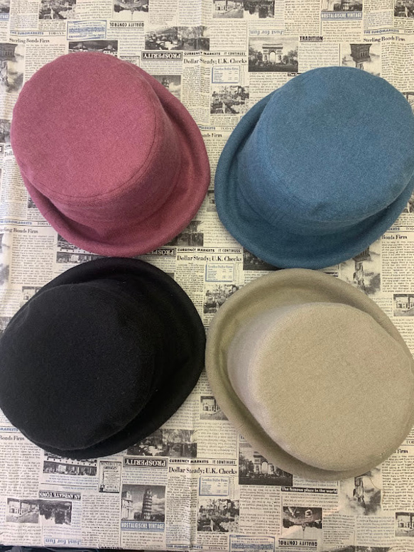 秋冬向けブリムハット（綾織リネンウール　ピンク） 10枚目の画像