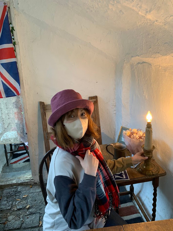 秋冬向けブリムハット（綾織リネンウール　ピンク） 8枚目の画像