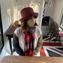 秋冬向けブリムハット（綾織リネンウール　ピンク） 9枚目の画像