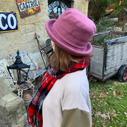 秋冬向けブリムハット（綾織リネンウール　ピンク） 4枚目の画像