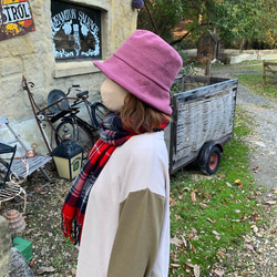 秋冬向けブリムハット（綾織リネンウール　ピンク） 6枚目の画像