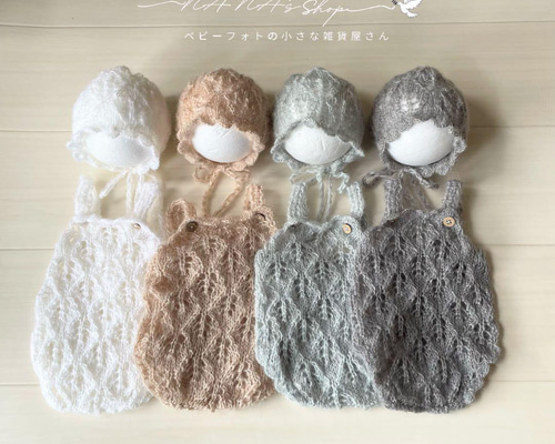 オレンジ♪鏡餅ボンネット 編み込みロンパースセット　ニューボーンフォト撮影衣装 オレンジ♪鏡餅ボンネット 編み込みロンパースセット ニュー