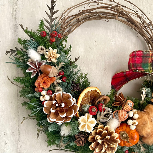 森の中のクリスマスハーフリース リース Atelier sol daisy 通販