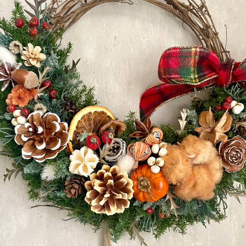 森の中のクリスマスハーフリース リース Atelier sol daisy 通販