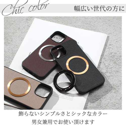 iphone ケース リング付き ストラップ 本革 マグセーフ対応 iphone ケース レザー 16 15 14 13 mini リング付き マグセーフ
