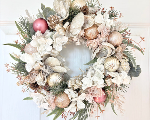 クリスマスローズと紫陽花のスノージュエルリース/アーティフィシャル