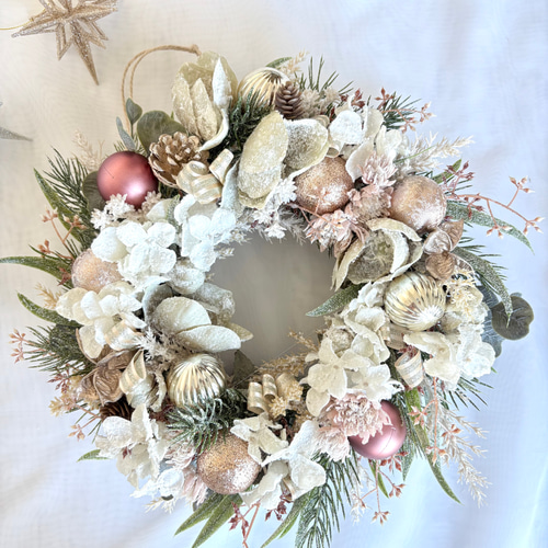 クリスマスローズと紫陽花のスノージュエルリース/アーティフィシャル