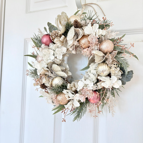 クリスマスローズと紫陽花のスノージュエルリース/アーティフィシャル