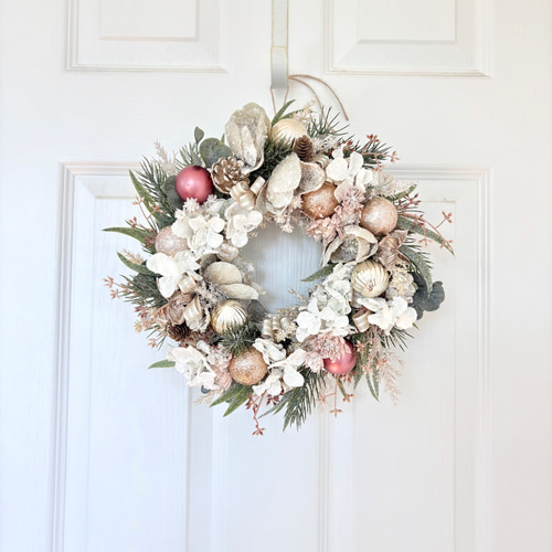 クリスマスローズと紫陽花のスノージュエルリース/アーティフィシャル