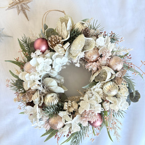 クリスマスローズと紫陽花のスノージュエルリース/アーティフィシャル