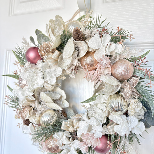 クリスマスローズと紫陽花のスノージュエルリース/アーティフィシャル