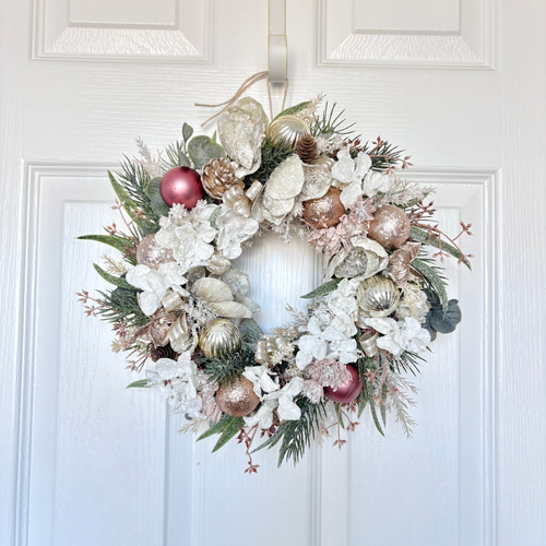 クリスマスローズと紫陽花のスノージュエルリース/アーティフィシャル