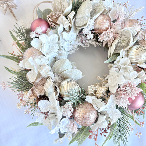 クリスマスローズと紫陽花のスノージュエルリース/アーティフィシャル