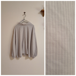 Ｗガーゼ ハイネックブラウスストライプグレー×白 5枚目の画像