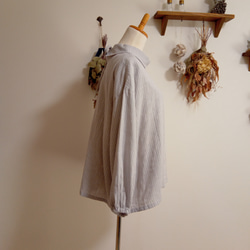 Ｗガーゼ ハイネックブラウスストライプグレー×白 2枚目の画像