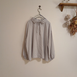 Ｗガーゼ ハイネックブラウスストライプグレー×白 7枚目の画像