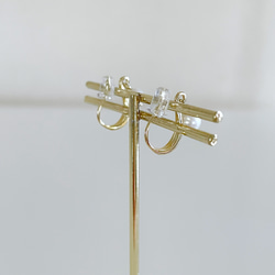 14kgf 痛くないイヤリング❦デザインフープ＆パール エレガント シンプル 小ぶり 7枚目の画像