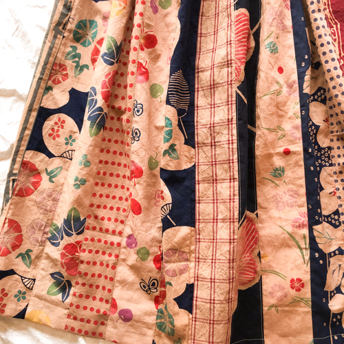 柿渋染め 手ぬぐいリメイク 短冊スカート ロングスカート（マキシ丈