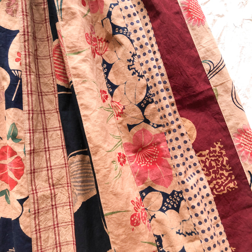 柿渋染め 手ぬぐいリメイク 短冊スカート ロングスカート（マキシ丈