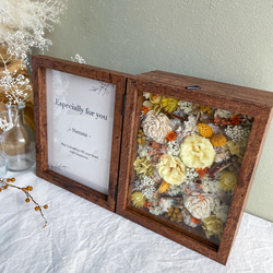 【両親贈呈品・写真入れOK】思い出に残るお花のフォトボックス（黄色）　誕生日祝い　結婚祝い　子育て感謝状 4枚目の画像