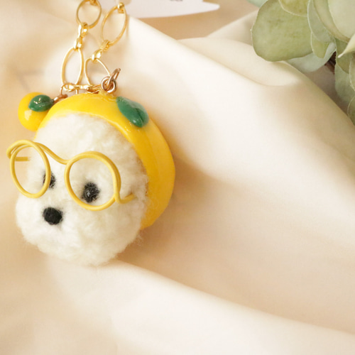 バッグチャーム 羊毛フェルト犬 ゆず クリーム トイプードル マルプー