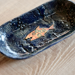 サカナノプレートS　Fish Dish!!  紺　つやつや 3枚目の画像