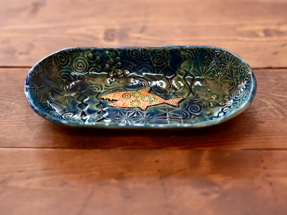サカナノプレートS　Fish Dish!!  紺　つやつや 2枚目の画像