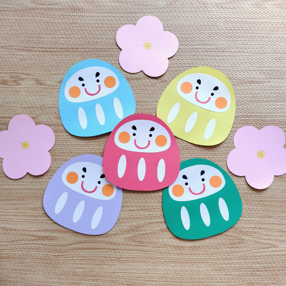 ダルマ　正月飾り　ハンドメイド 干菓子のような豆だるま 台付き4色の可愛いだるま 小さな正月