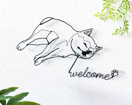 ワイヤークラフト アート 豆柴 柴犬 蝶 犬 壁掛け インテリア No1264